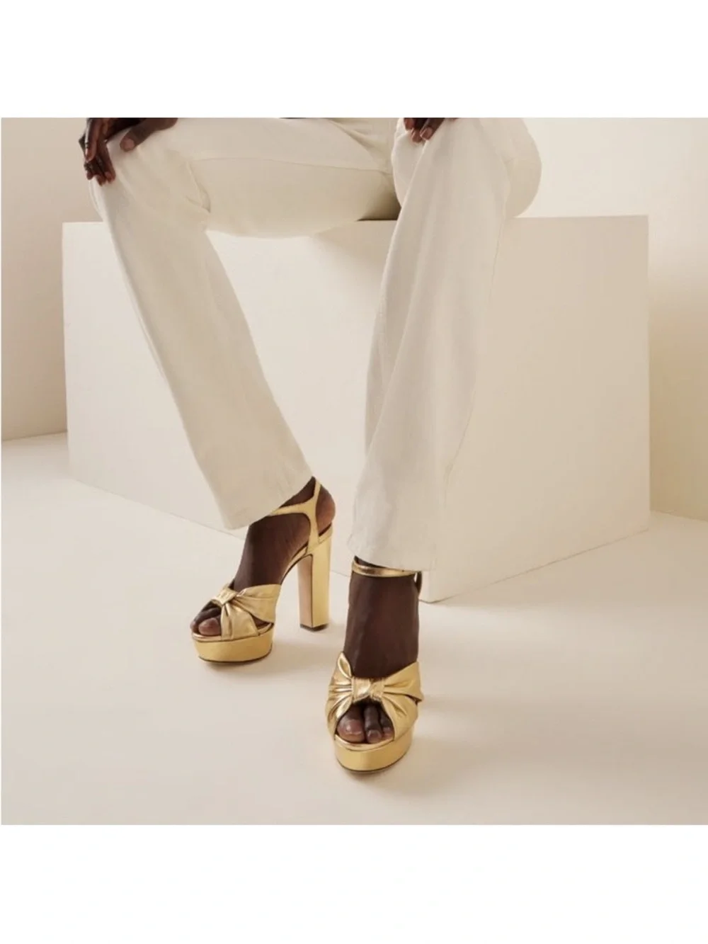 Jimmy Choo Heloise 120 Gold Metallic Nappa Leather Platform Sandals 38.5